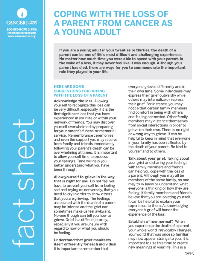 Thumbnail of the PDF version of Coping With the Loss of a Parent With Cancer as a Young Adult