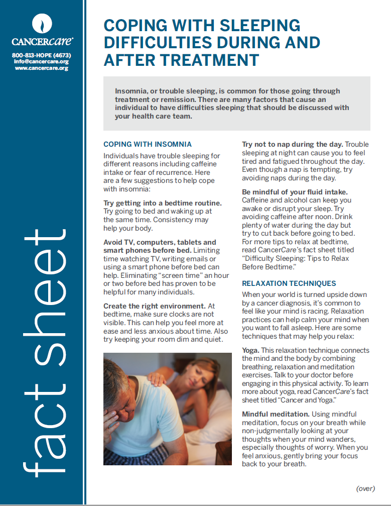 Thumbnail of the PDF version of Coping With Sleeping Difficulties During and After Treatment