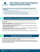 Thumbnail of the PDF version of After a Head or Neck Cancer Diagnosis: Questions to Ask Your Health Care Team