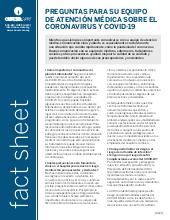 Thumbnail of the PDF version of Preguntas para su equipo de atención médica sobre el coronavirus y COVID-19